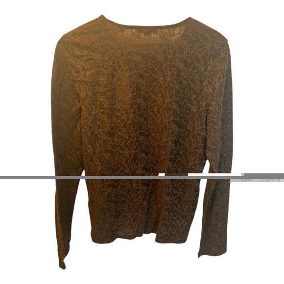Vince Jacquard Crewneck Lace Top Large Brown Wool Blend Long Sleeve Fitted NWT - Picture 3 of 8